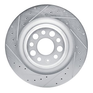 Tesla Model S Brake Rotor (1) - Rear Left - R1 Concepts - Drilled & Slotted - Silver - `21-`25